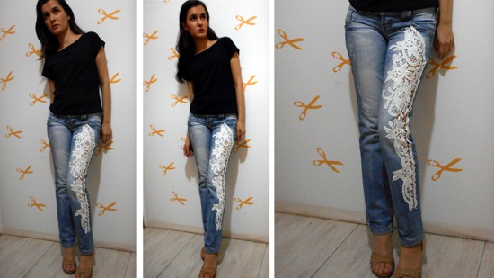 calças jeans customizadas com renda