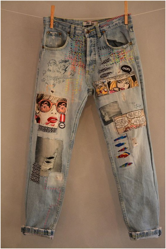 calça jeans customizada com tecido