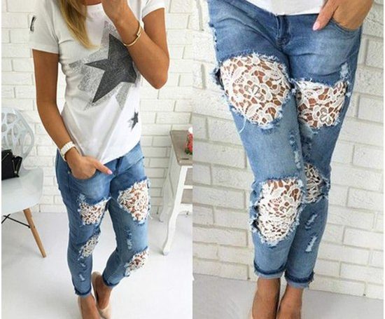 vestido jeans customizado com renda