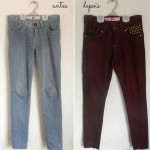 Customização de calça jeans com corante e tachas
